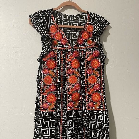 Dress embroidered midi size S orange black print - Picture 1 of 7
